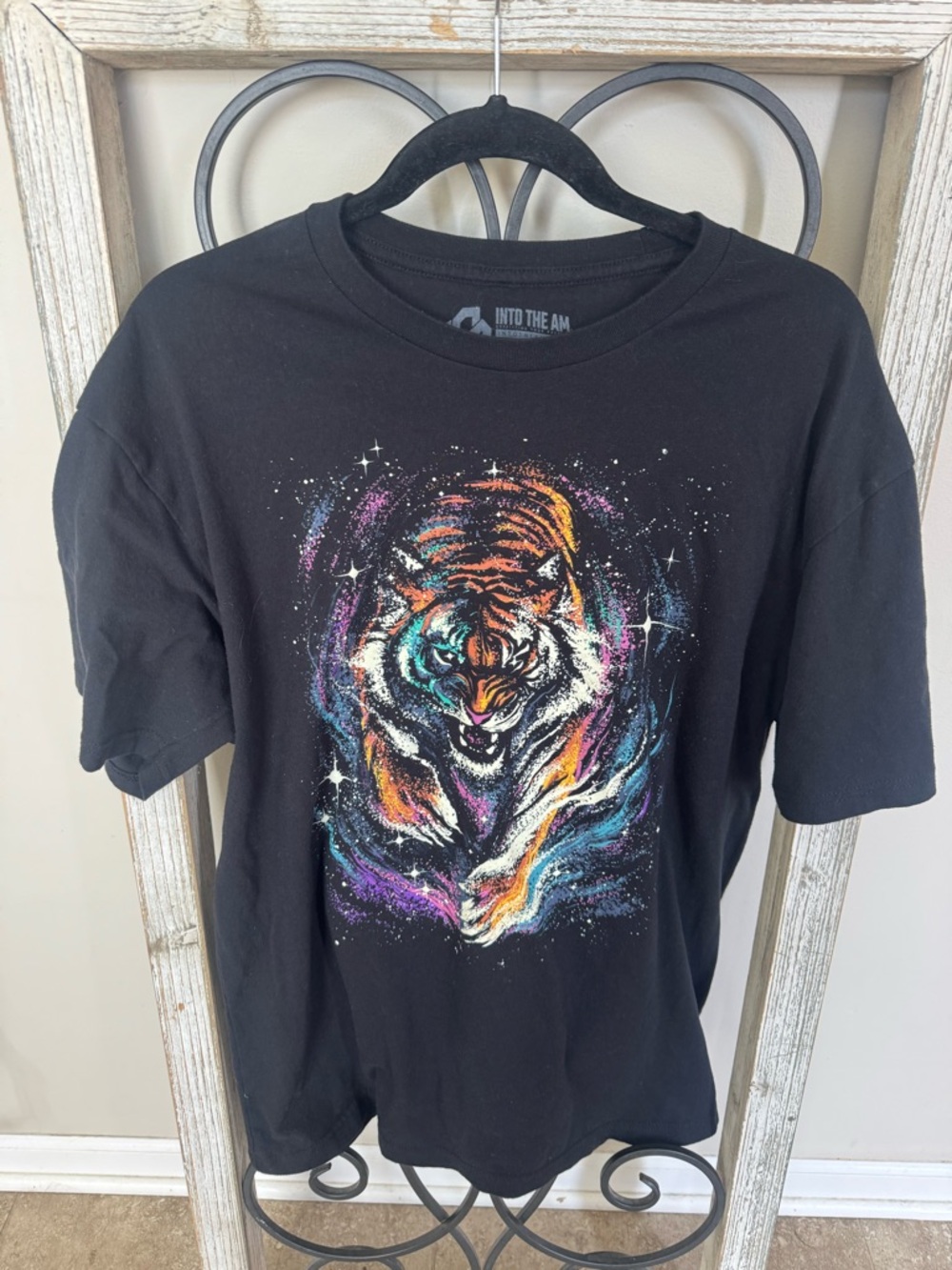 Into The AM Neon Tiger Graphic T Shirt Black Cosmic Animal Tee XL